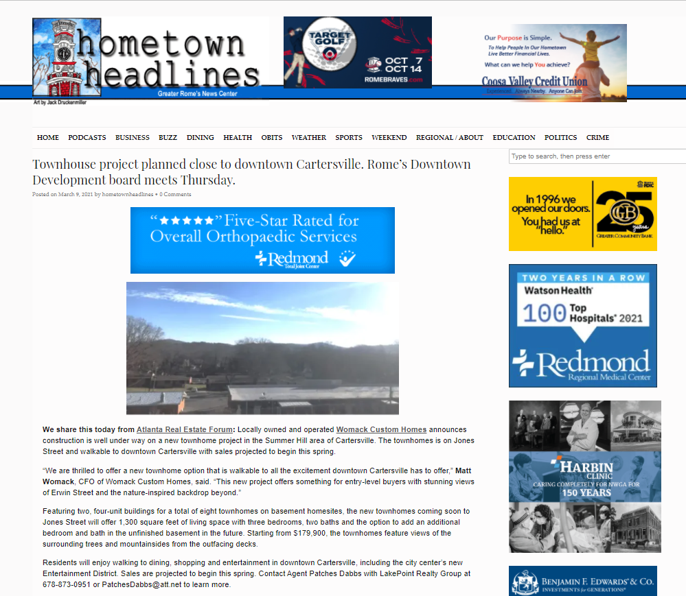 Hometown Headlines PR Score for Womack Custom Homes