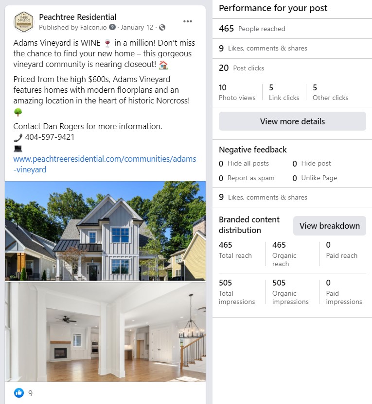 Peachtree Residential's top organic post