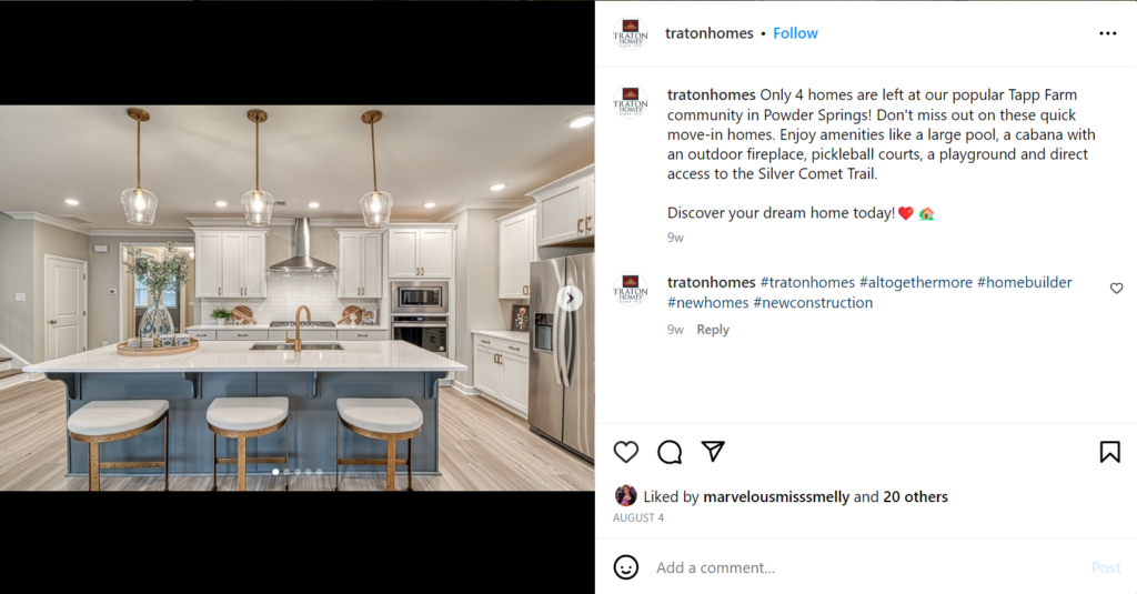 Traton Homes Instagram Content to show how to avoid social media mistakes